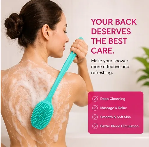 Silicone Back Scrubber Brush | Long Handle Bath Brush thumbnail 4